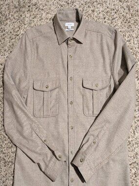 REISS Chase Men's XL Oatmeal Brushed Twin Pocket Overshirt/Shacket Regular Fit